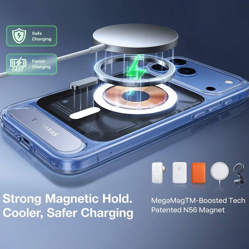 Magsafe Калъф за iPhone 17 Pro Max/ 18 Pro Max, Torras Ostand L1 Guardian Mag Case, Прозрачен (7)