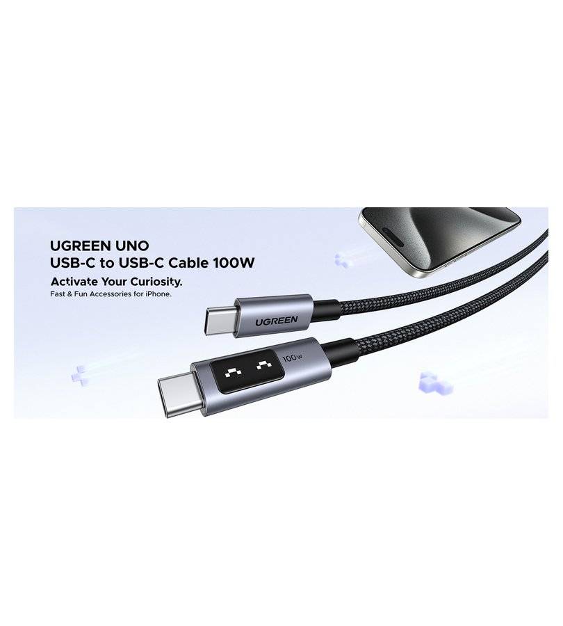 Къс Кабел USB-C to USB-C за Външна Батерия, Ugreen Woven L509 100W 0.5m, Сив (9)