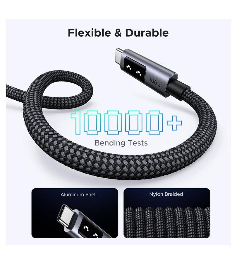 Къс Кабел USB-C to USB-C за Външна Батерия, Ugreen Woven L509 100W 0.5m, Сив (5)