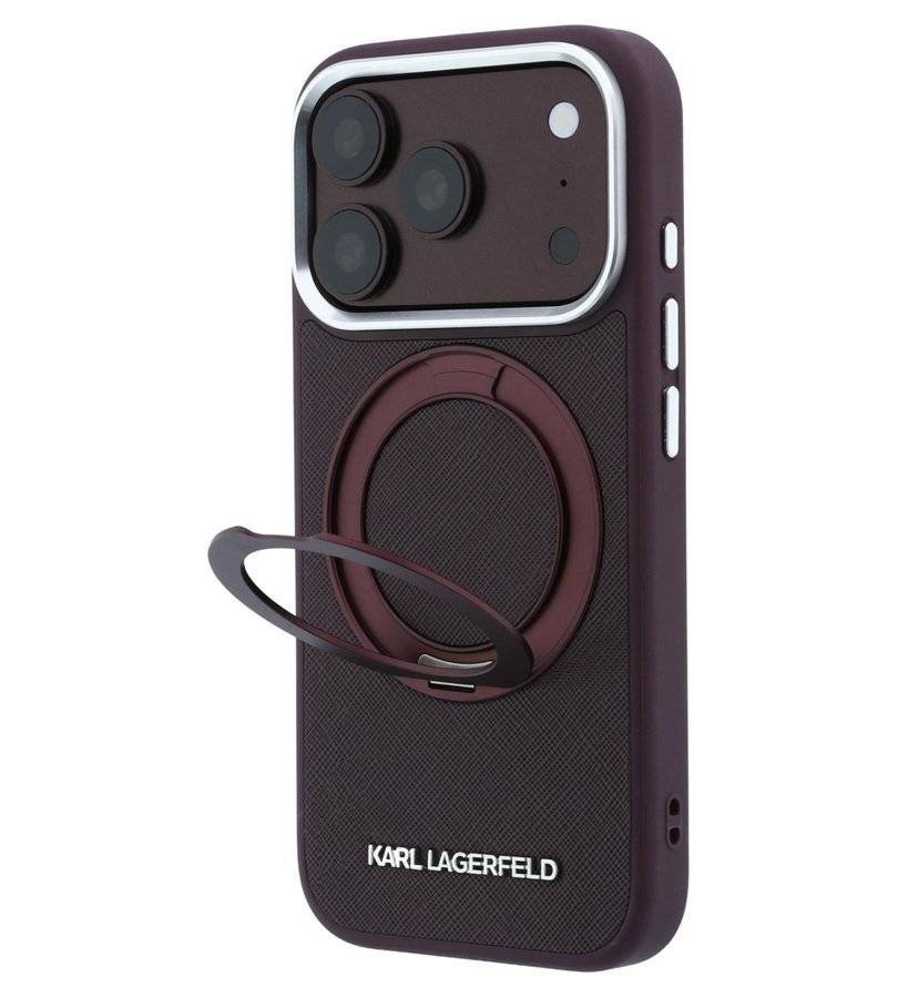 Magsafe Калъф за iPhone 18 Pro Max/ 17 Pro Max, Karl Lagerfeld Ring Stand 360 Saffiano Case Burgundy, Бордо (4)