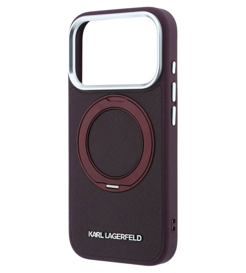 Magsafe Калъф за iPhone 18 Pro Max/ 17 Pro Max, Karl Lagerfeld Ring Stand 360 Saffiano Case Burgundy, Бордо (6)