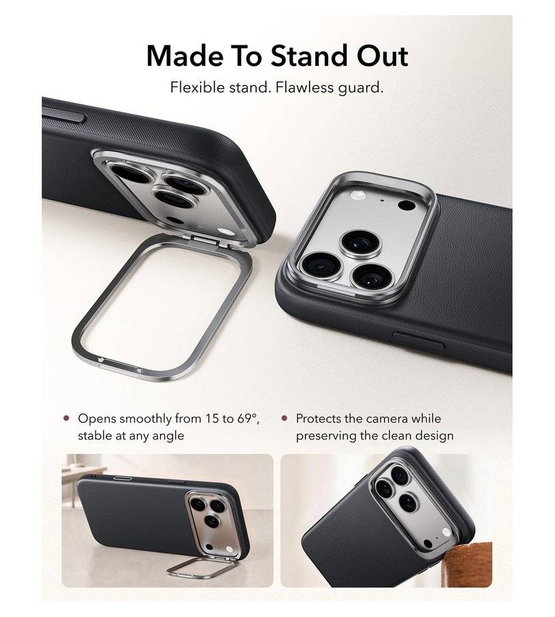 Magsafe Калъф за iPhone 18 Pro/ 17 Pro, ESR Atelier Kickstand Mag Case, Черен (4)