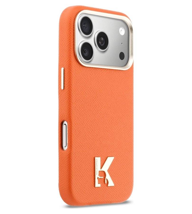 Magsafe Калъф за iPhone 18 Pro/ 17 Pro, Karl Lagerfeld Leather K Head Logo Case, Оранжев (2)