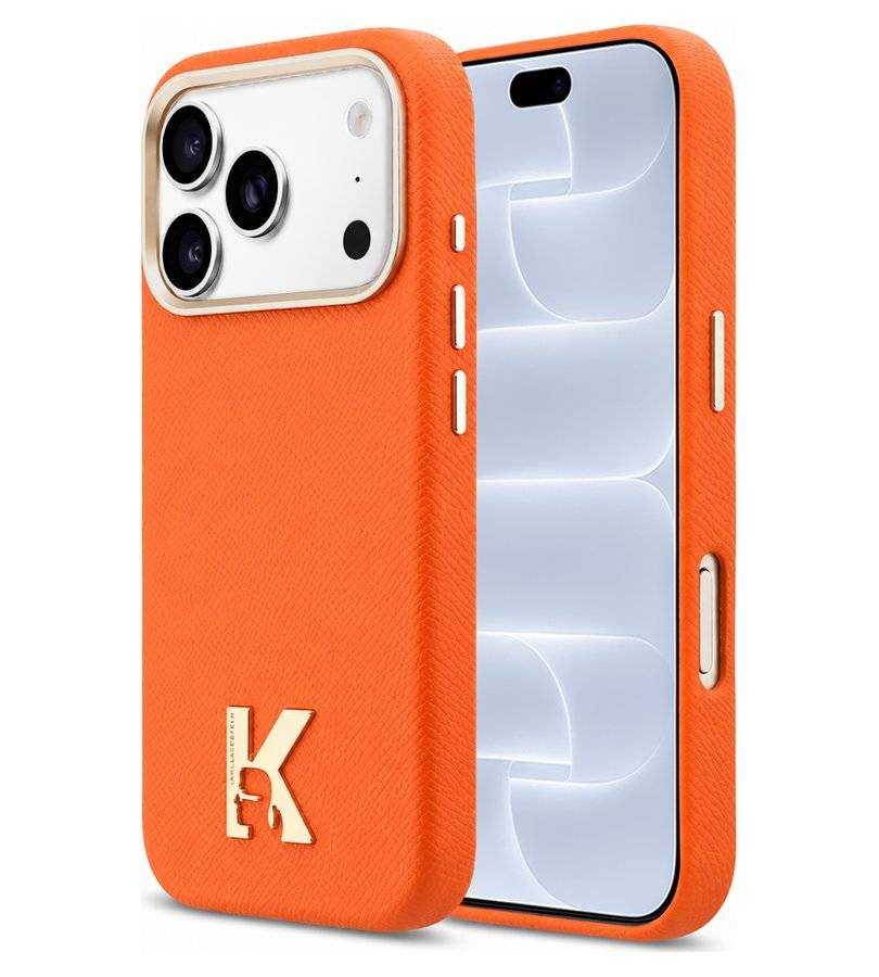 Magsafe Калъф за iPhone 18 Pro/ 17 Pro, Karl Lagerfeld Leather K Head Logo Case, Оранжев