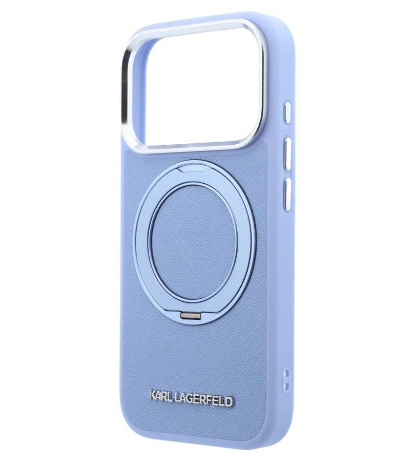 Magsafe Калъф за iPhone 18 Pro Max/ 17 Pro Max, Karl lagerfeld Ring Stand 360 Leather Case, Син (6)