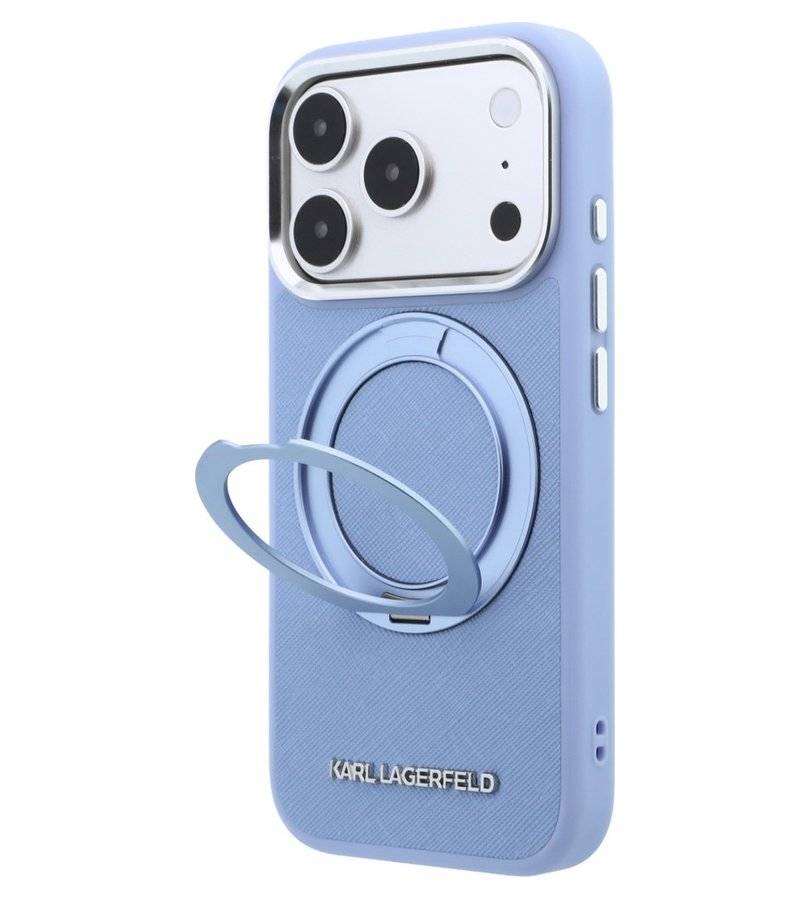 Magsafe Калъф за iPhone 18 Pro Max/ 17 Pro Max, Karl lagerfeld Ring Stand 360 Leather Case, Син (5)
