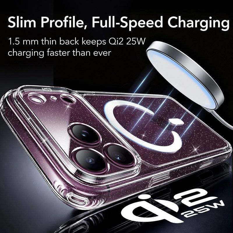 Magsafe Блестящ Калъф за iPhone 18 Pro/ 17 Pro, ESR Classic Hybrid Clear Shimmer Mag Case, Прозрачен (3)