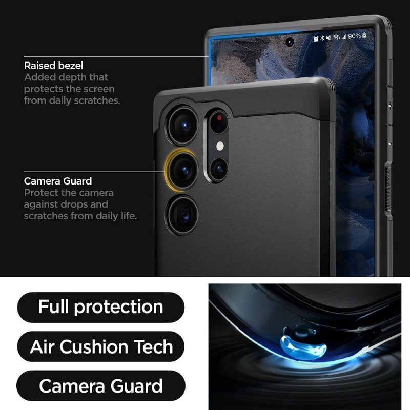 Противоударен Хибриден Калъф за Samsung S23 Ultra, Spigen Tough Armor Case, Черен (9)