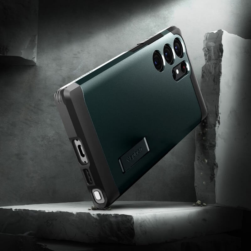 Противоударен Хибриден Калъф за Samsung S23 Ultra, Spigen Tough Armor Case, Зелен (7)