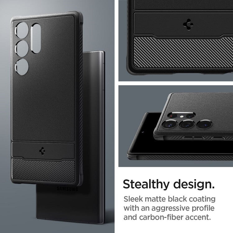 Противоударен Силиконов Калъф за Samsung S23 Ultra, Spigen Rugged Armor Case, Черен (9)