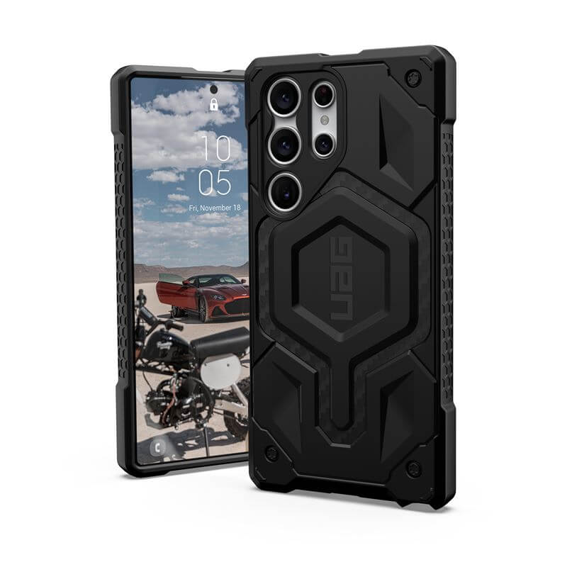 Magsafe Противоударен Калъф за Samsung S23 Ultra, UAG Monarch Pro Carbon Fiber Case, Черен (2)