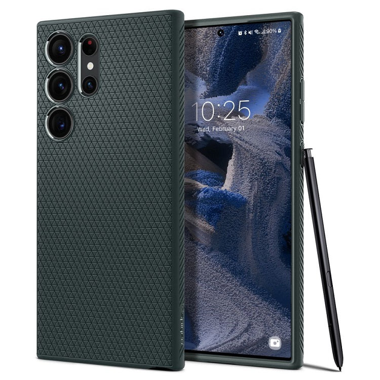Противоударен Силиконов Калъф за Samsung S23 Ultra, Spigen Liquid Air Case, Зелен