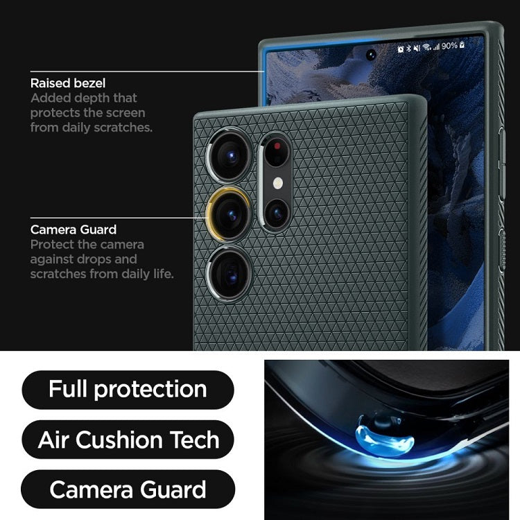 Противоударен Силиконов Калъф за Samsung S23 Ultra, Spigen Liquid Air Case, Зелен (9)