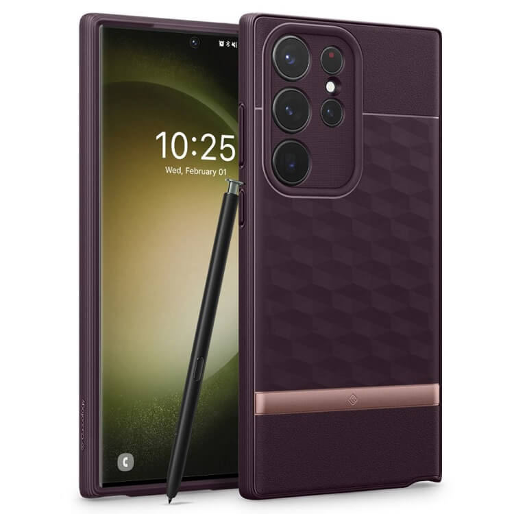 Противоударен Калъф за Samsung S23 Ultra, Spigen Caseology Parallax, Бордо