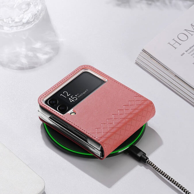 Кожен Калъф Samsung Z Flip 4, Dux Ducis Bril Case, Розов (8)