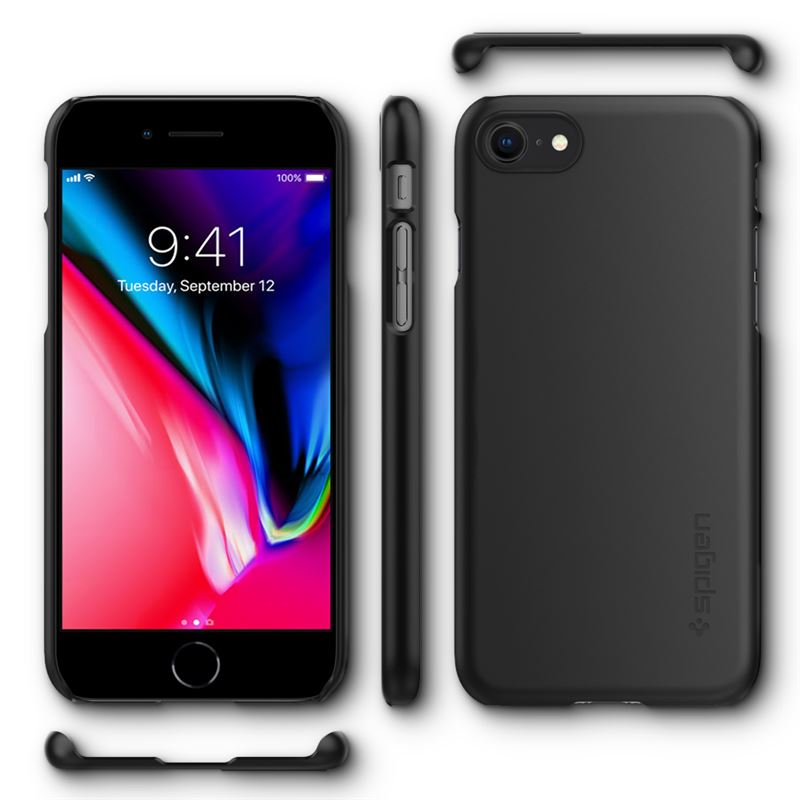 Тънък Калъф за iPhone SE 2022/2020 8/7, Spigen Thin Fit Case, Черен (5)