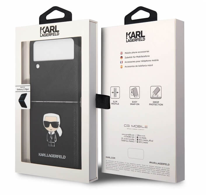 Кожен Калъф за Samsung Z Flip 4, Karl Lagerfeld Saffiano Ikonik Case, Черен (5)