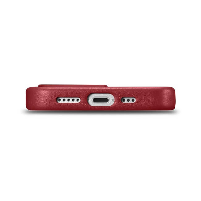 Magsafe Калъф от Естествена Кожа за iPhone 14 Pro, iCarer Leather Case, Червен (8)
