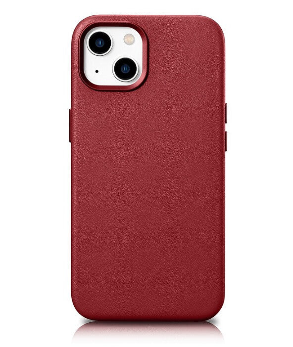 Magsafe Калъф от Естествена Кожа за iPhone 14, iCarer Leather Case, Червен
