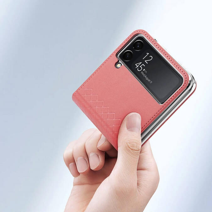 Кожен Калъф Samsung Z Flip 4, Dux Ducis Bril Case, Розов (2)