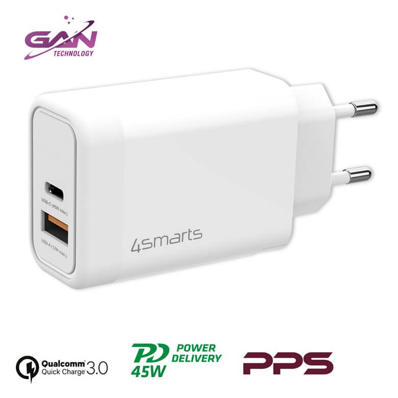 Комбинирано Бързо Зарядно, 4Smarts VoltPlug Adaptive 220v 45w, Бял (2)