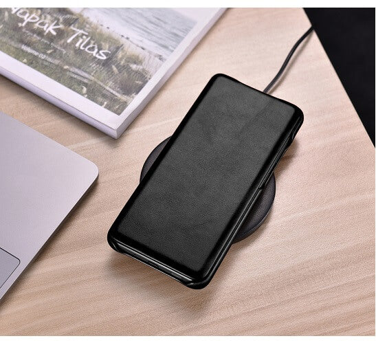 Калъф от Естествена Кожа за Samsung S20 Ultra, iCarer Vintage Book Leather Case, Черен (6)