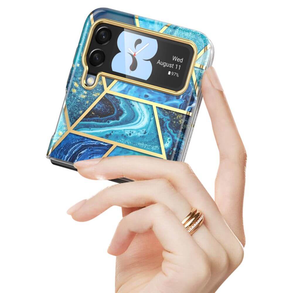 Дамски Калъф за Samsung Z Flip 4, Supcase Iblsn Cosmo Marble, Син (4)