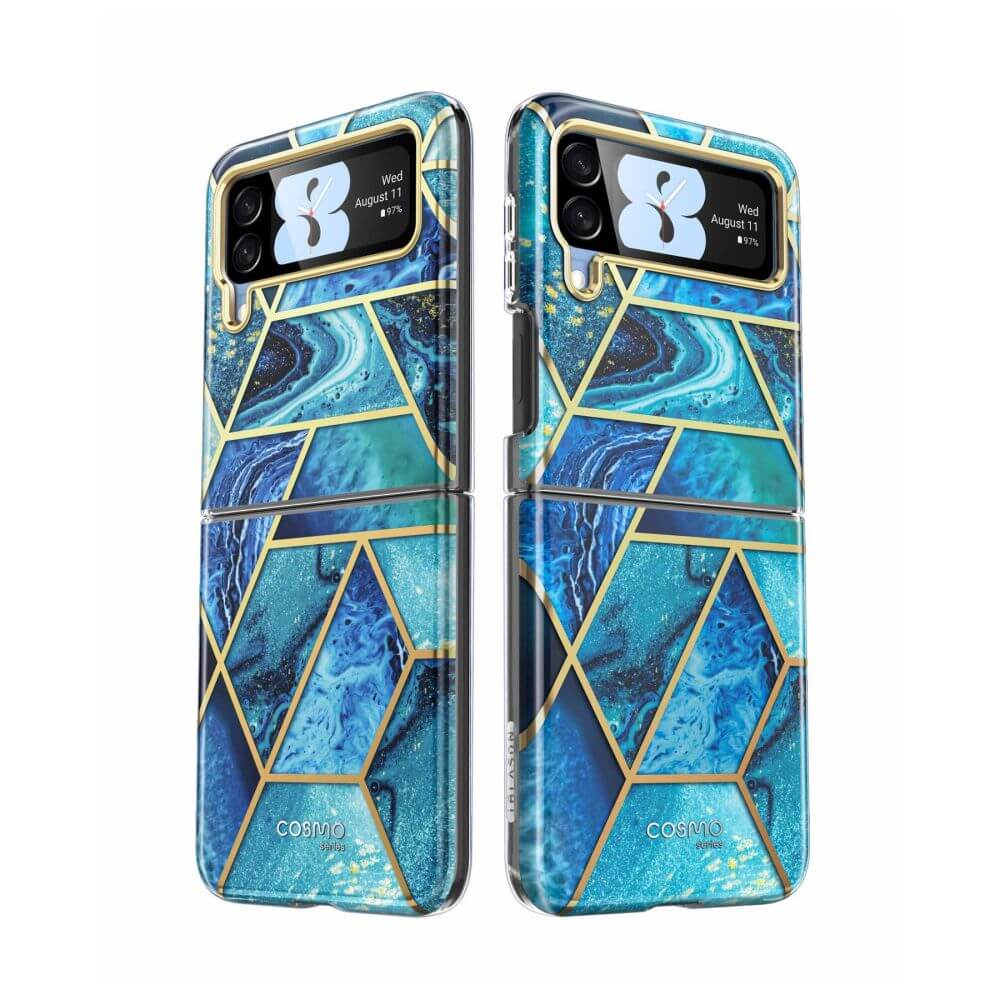 Дамски Калъф за Samsung Z Flip 4, Supcase Iblsn Cosmo Marble, Син (3)