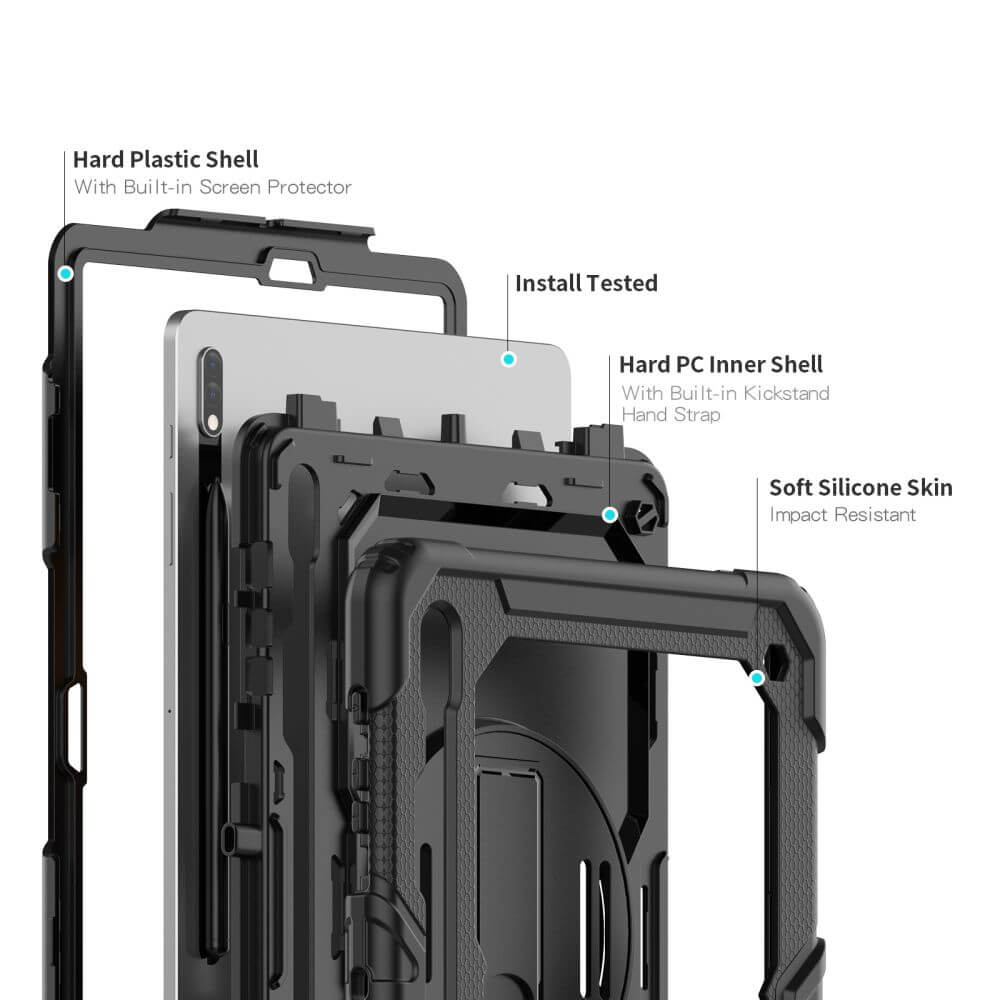 Калъф с Дръжка за Samsung Tab S8 Plus/ S7 Plus/ S7 FE, Tech-Protect Solid360 Case, Черен (6)