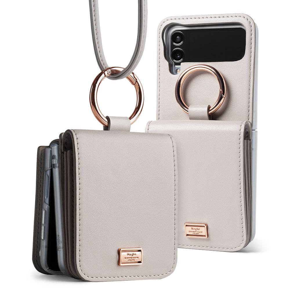 Кожен Калъф с Джоб за Samsung Z Flip 4, Ringke Folio Signature Case, Бежов