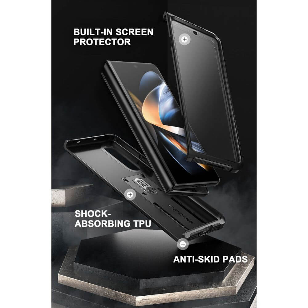 Калъф с Поставка за Колан за Samsung Z Fold 4, Supcase Unicorn Beetle, Черен (6)