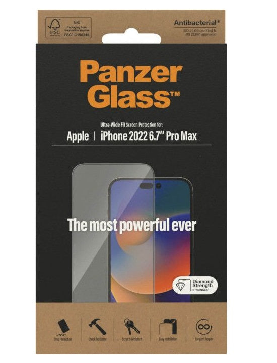 Стъклен Протектор за iPhone 14 Pro Max, PanzerGlass Antibacterial, Прозрачен (4)