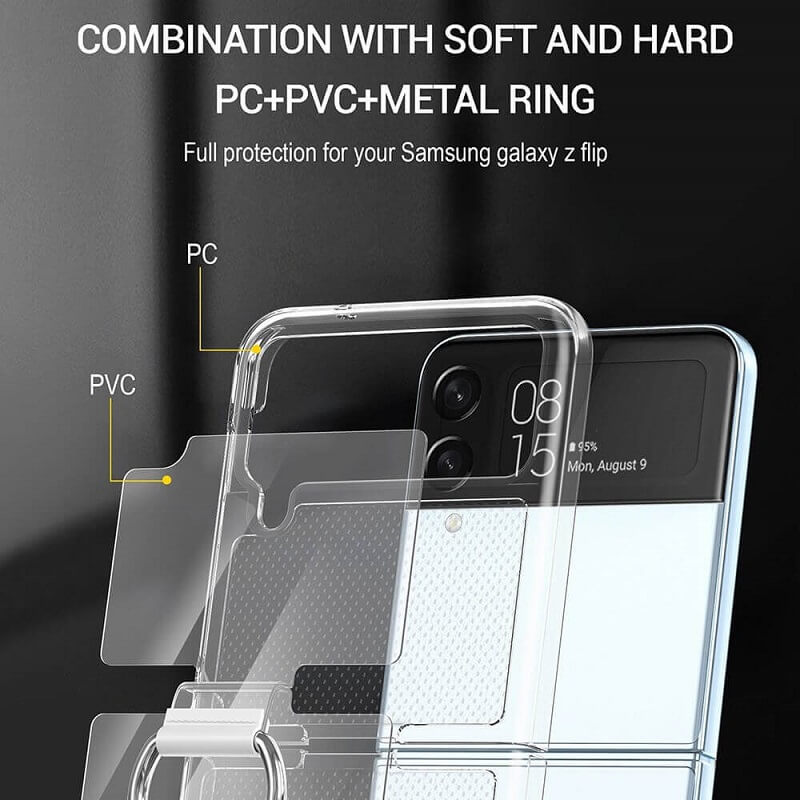 Калъф с Халка за Samsung Z Flip 4, GKK Ring Case, Прозрачен (9)