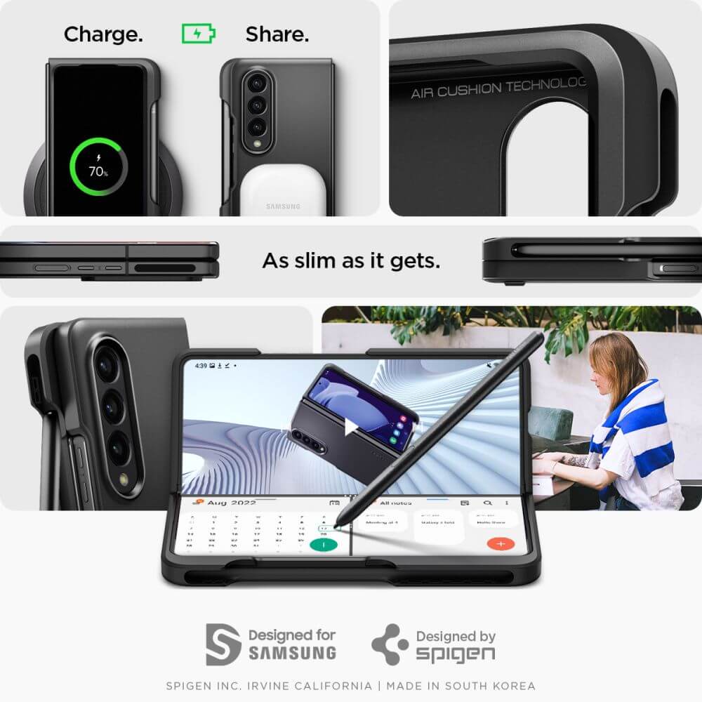 Калъф с S Pen Поставка за Samsung Z Fold 4, Spigen Thin Fit Pen Case, Черен (7)