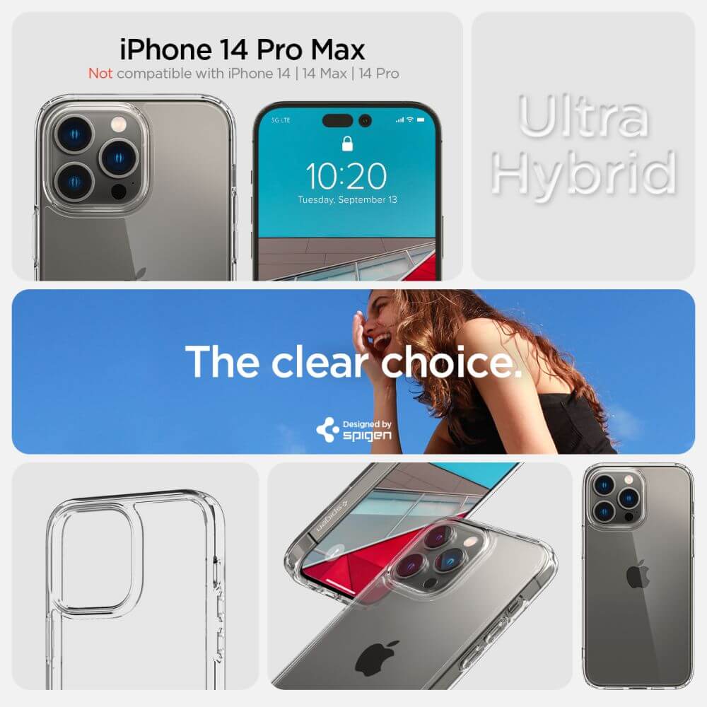 Противоударен Калъф за iPhone 14 Pro Max, Spigen Ultra Hybrid Case, Прозрачен (6)