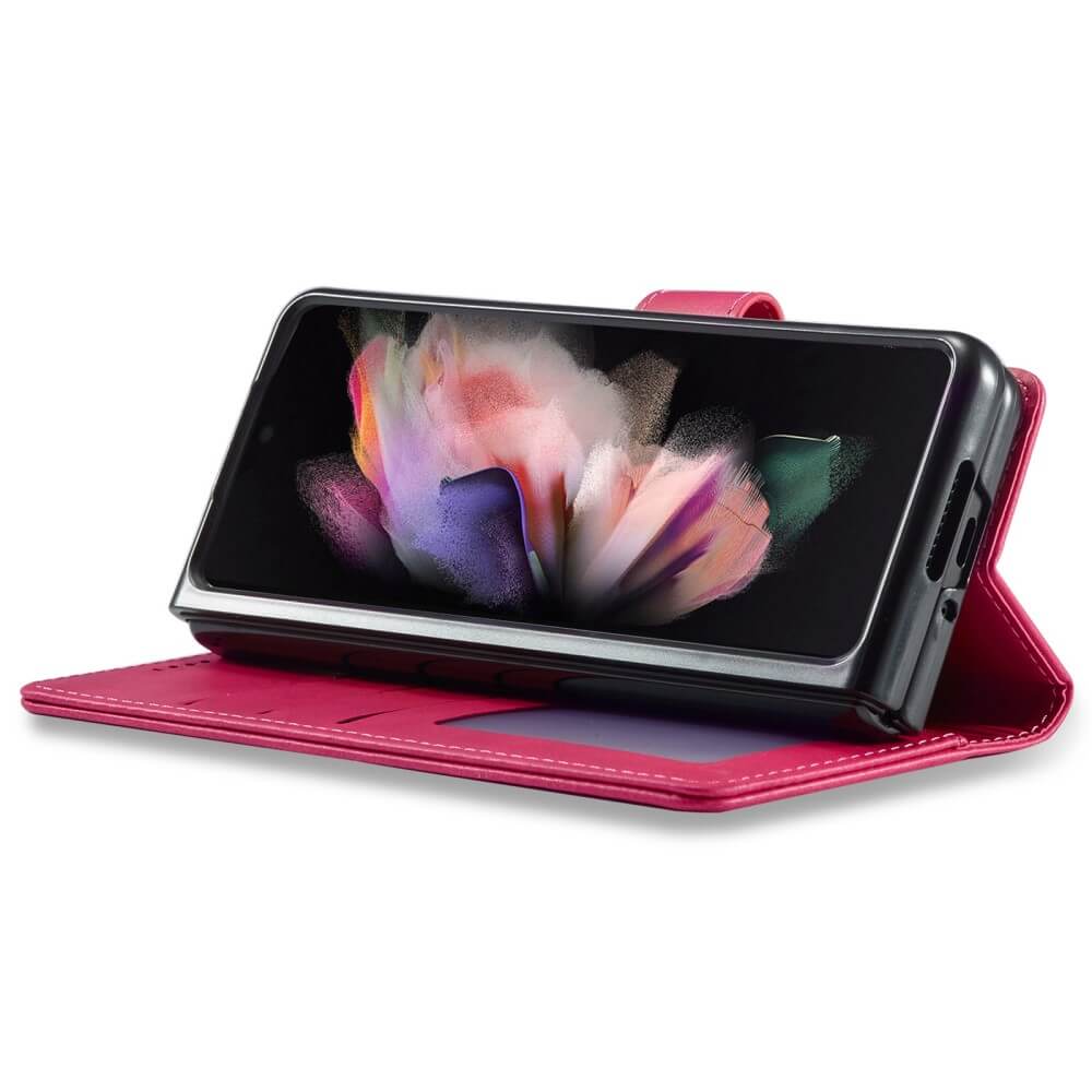 Кожен Калъф с Джобове за Samsung Z Fold 4, Wallet Book Case, Розов (2)