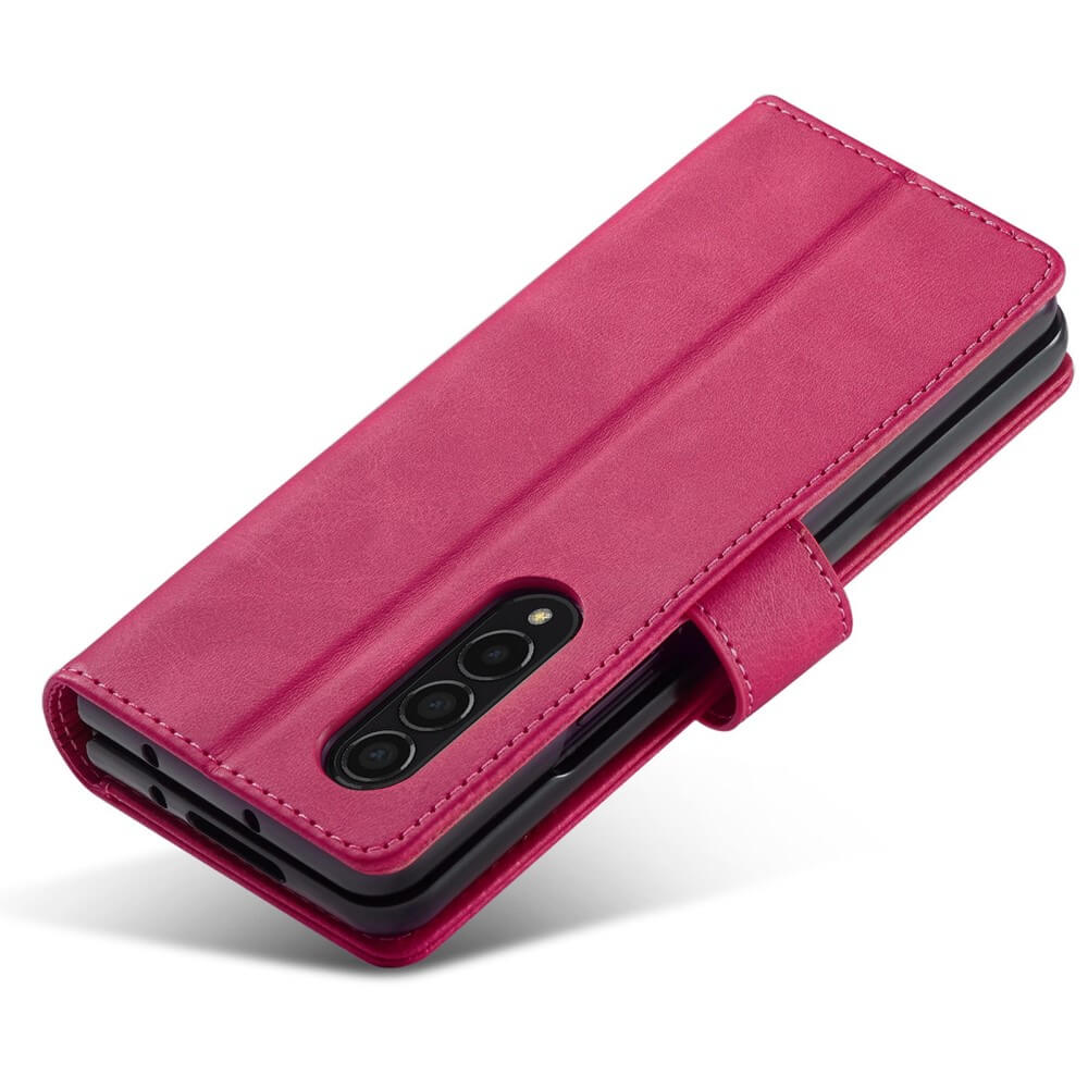 Кожен Калъф с Джобове за Samsung Z Fold 4, Wallet Book Case, Розов (4)