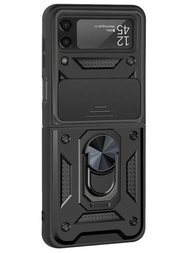 Калъф с Камера Предпазител за Samsung Z Flip 4, Kickstand Pro Case, Черен