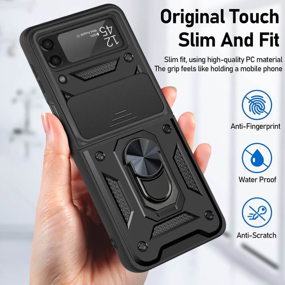 Калъф с Камера Предпазител за Samsung Z Flip 4, Kickstand Pro Case, Черен (2)
