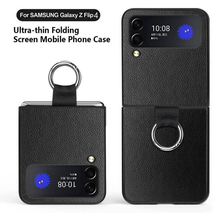 Кожен Калъф с Халка за Samsung Galaxy Z Flip 4, GKK Ring Case, Черен (3)