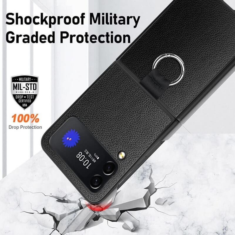 Кожен Калъф с Халка за Samsung Galaxy Z Flip 4, GKK Ring Case, Черен (7)