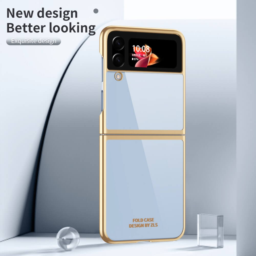 Калъф с Цветна Рамка за Samsung Z Flip 4, GKK Frame Case, Златист (3)