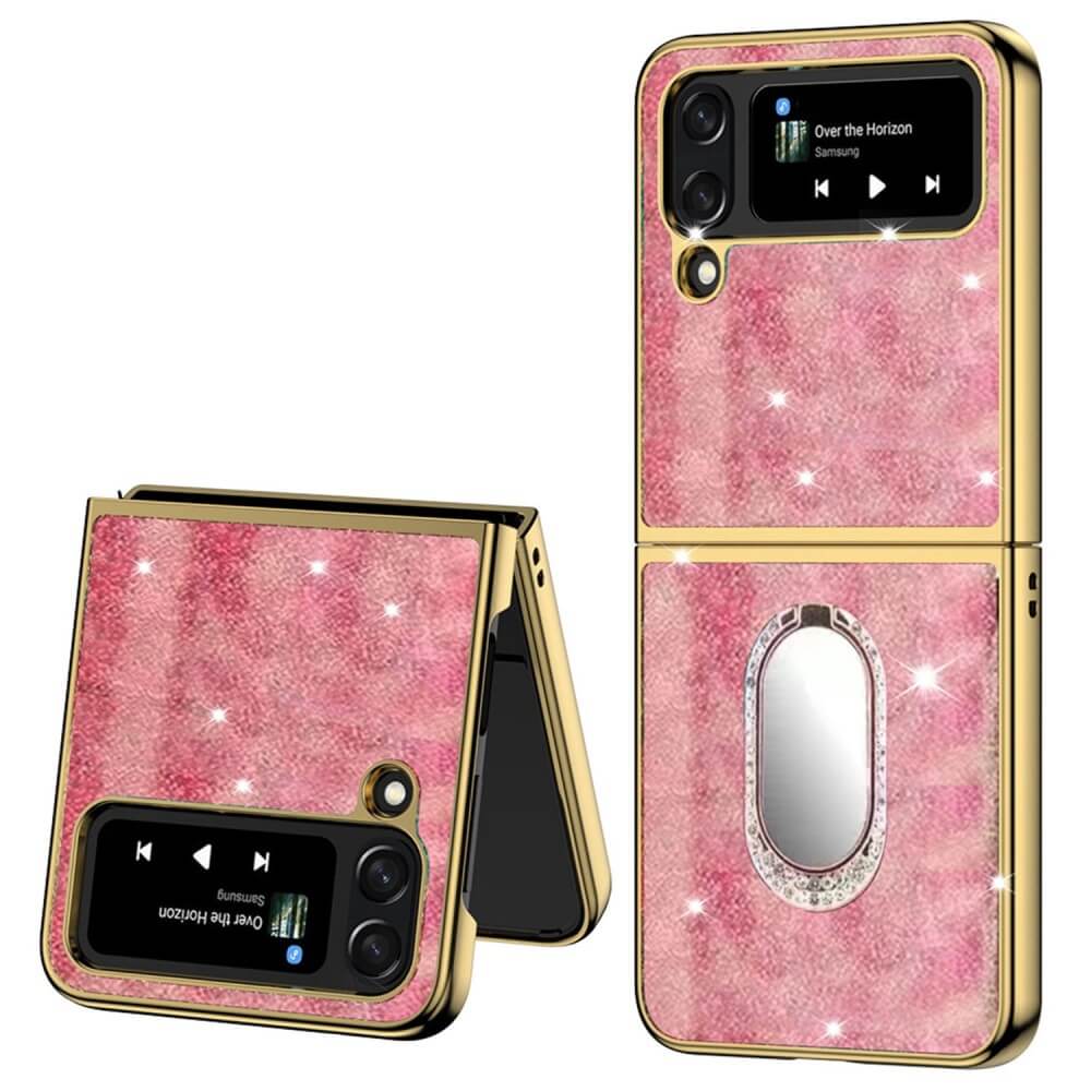 Блестящ Калъф с Пръстен за Samsung Z Flip 4, Glitter Marble Case, Розов