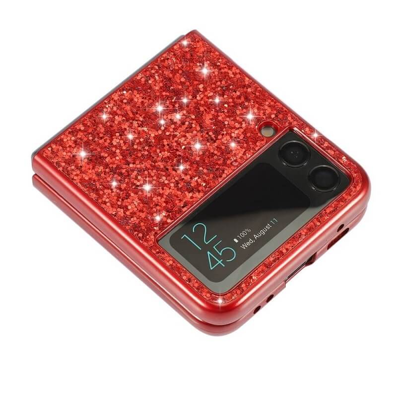 Калъф с Блестяща Декорация за Samsung Z Flip 4, Glitter Case, Червен (5)
