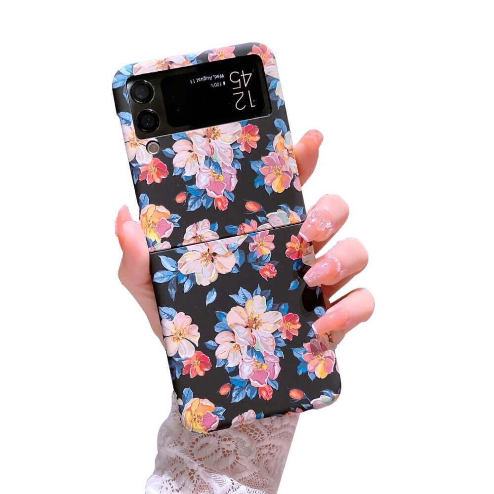 Екзотичен Калъф за Samsung Z Flip 4, Floral PC Case, Син