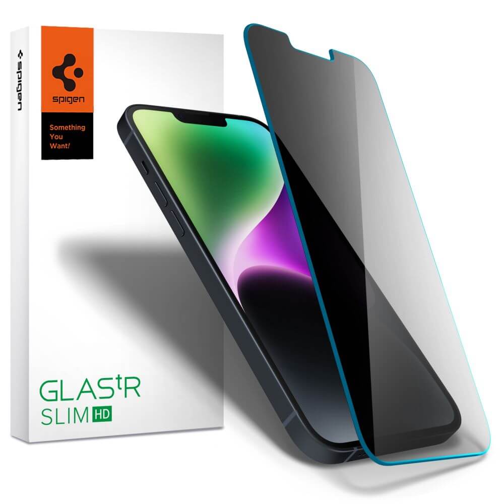 Anti-Spy Стъклен Протектор за iPhone 14, Spigen Privacy Glass, Прозрачен
