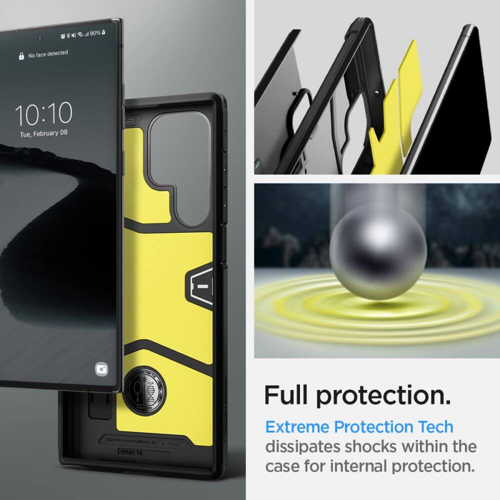 Противоударен Калъф с Поставка за Samsung S22 Ultra, Spigen Tough Armor Case, Черен (7)