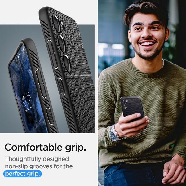 Противоударен Силиконов Калъф за Samsung S23 Plus, Spigen Liquid Air Case, Черен (9)
