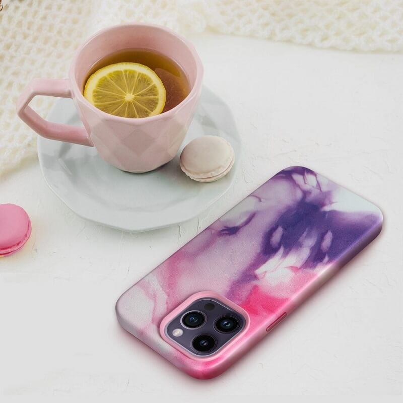Magsafe Кожен Калъф за iPhone 13 Pro Max, Forcell Leather Splash Case, Розов (3)