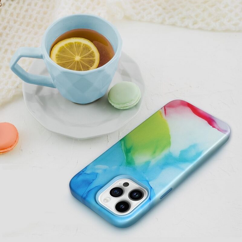 Magsafe Кожен Калъф за iPhone 13 Pro, Forcell Leather Splash Case, Син (3)